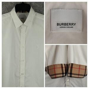 Burberry London Nova Check Long Sleeve Button Down Shirt Cotton White - Large